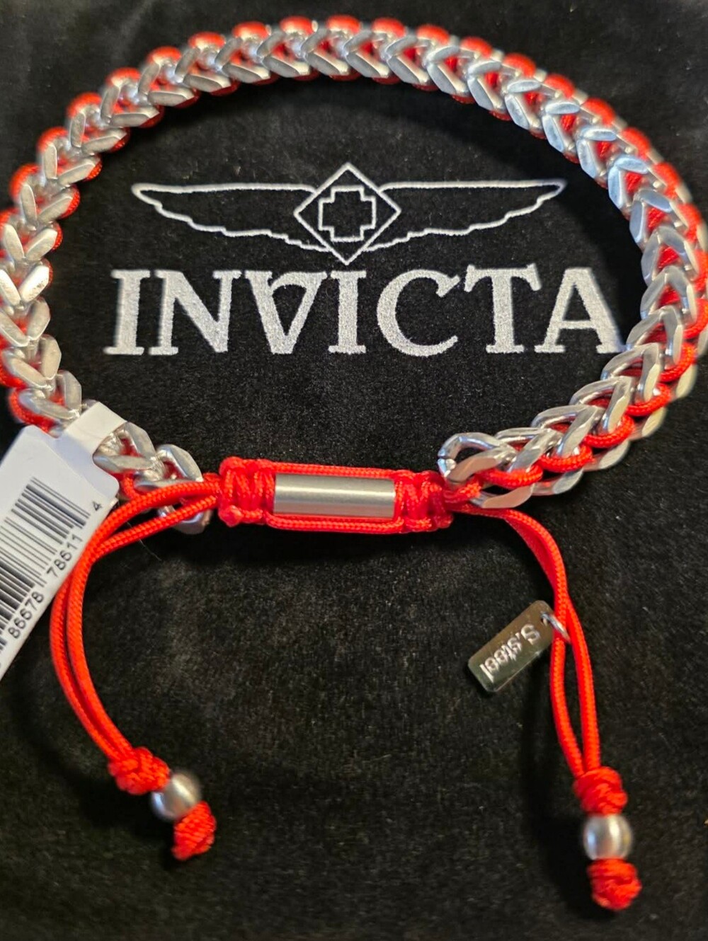 Invicta Stainless Steel & Red Cord Bracelet - NWT